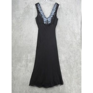 Vintage ECI New York Dress Womens 12 Silk Beaded Bias Cut Maxi 90s Fairy Black‎